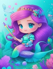 Fototapeta premium Mermaid with flowers