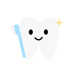 Teeth flat icon with toothbrush. Character. outline symbol.