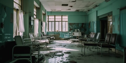 An overfilled hospital waiting room, highlighting the challenges faced by underfunded healthcare systems, concept of Healthcare accessibility, created with Generative AI technology