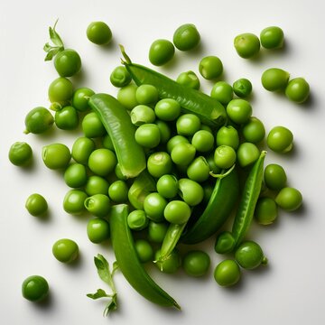 a hi-res illustration of some scattered green peas and peapods