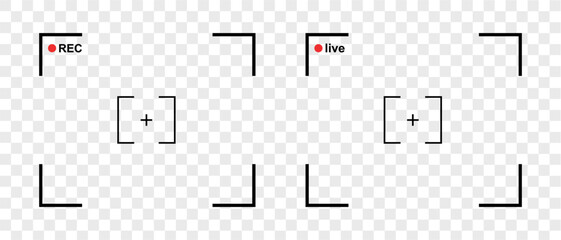 Video camera viewfinder frame screen. Camera screen showing recording, vector illustration