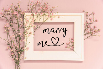Vintage Photo Frame With Flower Arrangement, English Text Marry Me