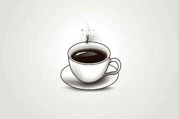 A minimalist coffee cup design with a clean white background, a simple black line drawing of a coffee bean, and the aroma of freshly brewed coffee Generative AI