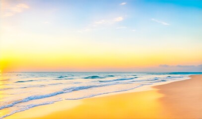Beach landscape. Inspire tropical beach seascape horizon. Orange and golden sunset sky calmness tranquil relaxing sunlight summer mood. Vacation travel holiday banner, generative ai