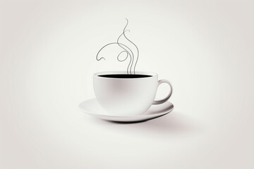 A minimalist coffee cup design with a sleek white background, accentuated by a single line drawing of a coffee cup and steam, representing simplicity and purity Generative AI