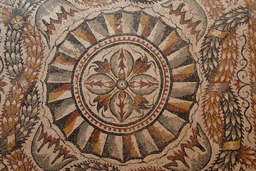 ANCIENT ROMAN MOSAICS FROM THE ARCHEOLOGICAL SITE OF TIMGAD IN ALGERIA