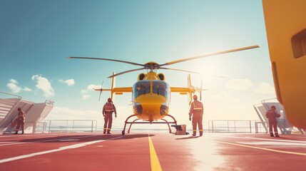 Air ambulance, a helicopter and the dedicated medical crew. This scene represents the critical role of aerial medical services in providing quick, lifesaving care during emergencies. Generative AI