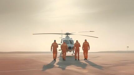 Air ambulance, a helicopter and the dedicated medical crew. This scene represents the critical role of aerial medical services in providing quick, lifesaving care during emergencies. Generative AI