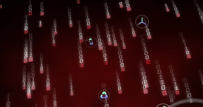 Animation of eco icons and data processing with binary coding