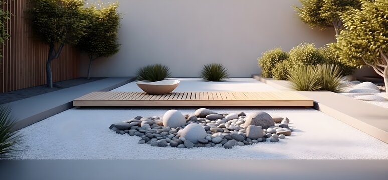 Zen garden with stunning patio, relax the mind, perfect background