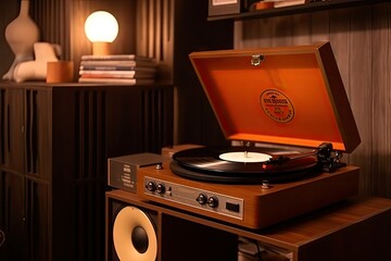 Retro Vinyl Player in Cozy Room - AI Generated