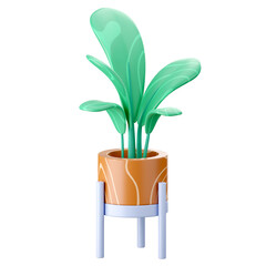 3D illustration of a potted potted plant