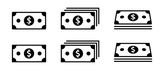 Dollar money vector icon set. Paper money symbol. Banknote illustration