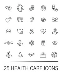 Health care line icon set. Simple outline style symbol for web template and app. Online service, call center, contact phone concept. Vector illustration isolated on white background. EPS 10