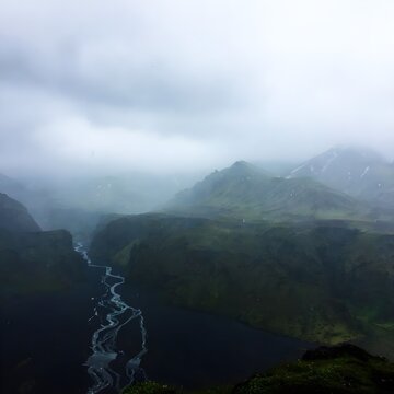 Mist over Icelandic mountains