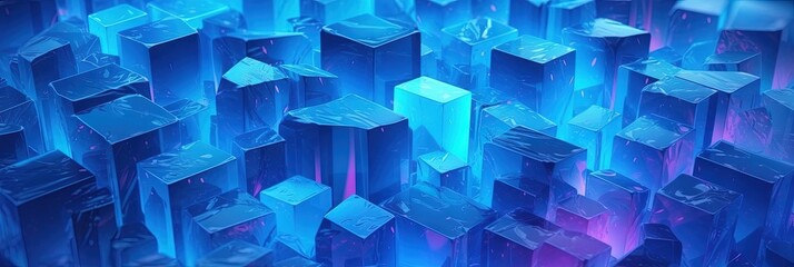 Neon ice cubes as abstract 3d geometry background illustration. Generative ai