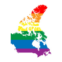 Canada country silhouette. Country map silhouette in rainbow colors of LGBT flag.