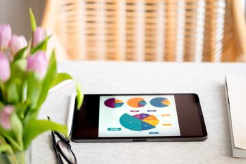 Tablet with business plan. Tablet with profit growth chart