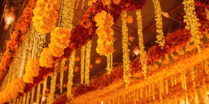 natural and fresh marigold flower garland wallpaper for shadi generative ai