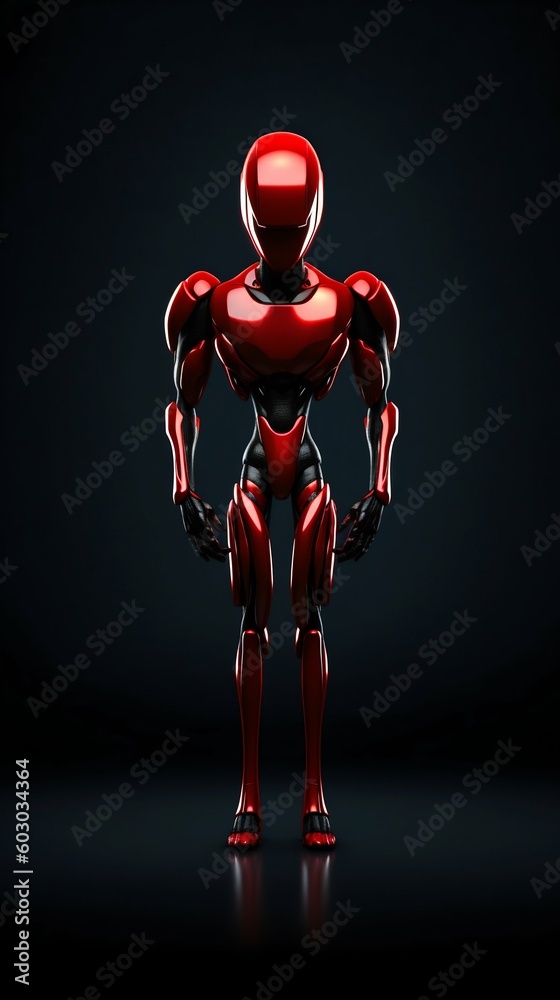 Poster hi-tech synthetic bio-ethereal robot in red titanium. generative ai