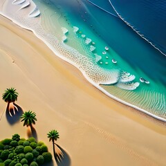 real top view of a hyperrealistic beach with sand and transparent sea 