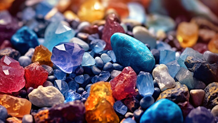 colorful and bright gemstones macro shot, close up, Generative AI