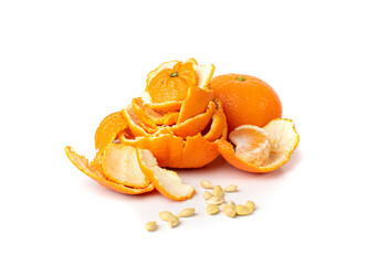 Mandarin Peel Isolated, Peeled Tangerine, Fresh Citrus Rind, Mandarins Skin, Tangerines Shell Isolated