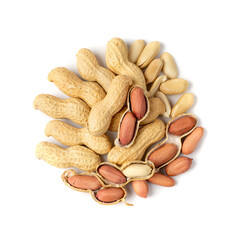 Peanuts Isolated, Roasted Arachis Nuts Pile, Heap of Pea Nut, Whole Groundnut with Shell, Macro Peanut Top View