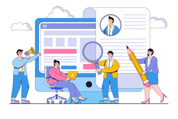 Vector illustration of business people characters fill out the form and hiring employees