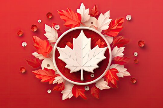Illustration depicting Canadian symbolism using maple leaves. Generated AI.