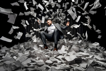 Business man having big problems with papers, ai tools generated image