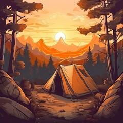 A Camping Adventure in the Mountains: Hike, Explore and Find the Perfect Tent for the Ultimate Vacation. Generative AI