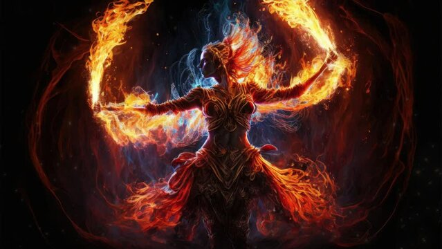 Woman with fire dance. Generative AI