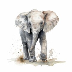 Watercolor full body baby Elephant with white background With Generative AI technology
