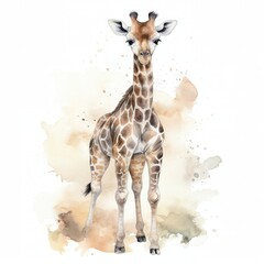 Watercolor full body baby giraffe with white background With Generative AI technology