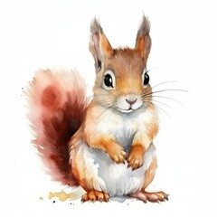 Watercolor full body baby squirrel with white background With Generative AI technology