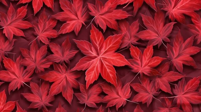 Round red Acer leaves pattern. Made with Generative AI. 