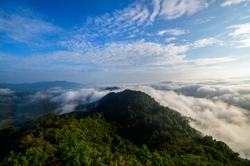 Fototapeta na wymiar beautiful sea of mist and sunrise, view from Aiyoeweng View Point, Yala Province,