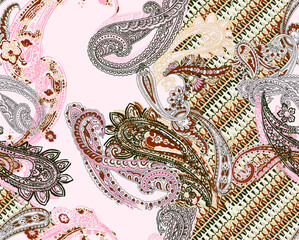 Seamless paisley pattern, ethnic floral design.
