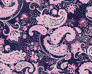 Seamless paisley pattern, ethnic floral design.