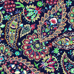 Seamless paisley pattern, ethnic floral design.