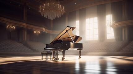 Beautiful piano in concert hall. Generative AI - obrazy, fototapety, plakaty