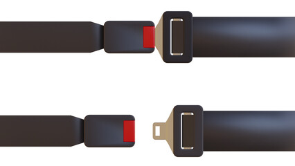 Vehicle Seat Belt in open and closed position, isolated on Transparent PNG background. Traffic, fine, safety,  and health concept