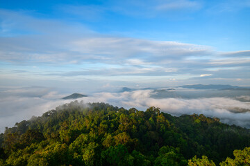 beautiful sea of mist and sunrise, view from Aiyoeweng View Point, Yala Province