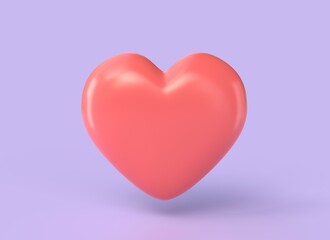 3d red heart icon in cartoon style. illustration isolated on purple background. 3d rendering