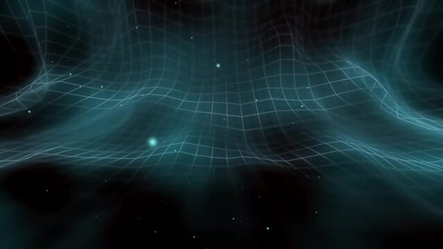 Hypnotic geometric grid in three dimension space blue orb lights 