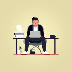 seated man working on his laptop