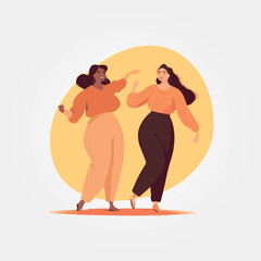 two beautiful women dancing excitedly, vector illustration