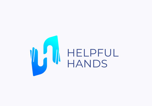 Helpful Hands Abstract Vector Logo Template. Palm Hands Forming Letter H. Negative Space Creative Concept Isolated