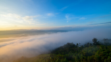 Fototapeta na wymiar beautiful sea of mist and sunrise, view from Aiyoeweng View Point, Yala Province,